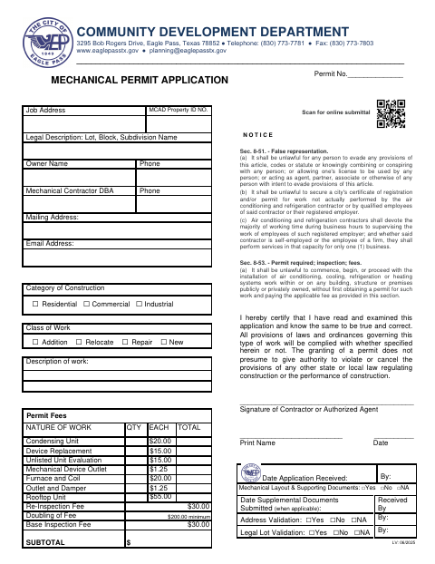 First page of the Mechanical Permit Application