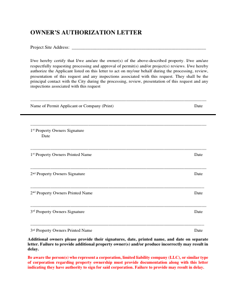 First page of the Owner’s Authorization Letter