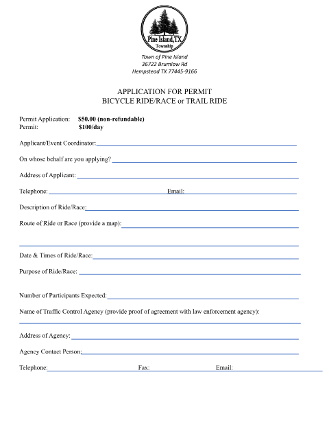 First page of the Application for Permit — Bicycle Ride/Race or Trail Ride