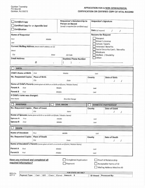 First page of the Application for Certified Copy of Vital Records