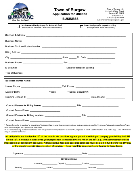 First page of the Application for Utilities