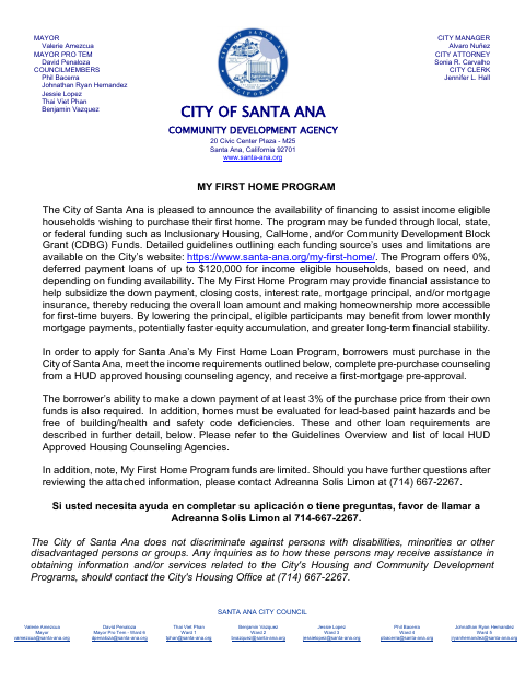 First page of the My First Home Program Loan Application