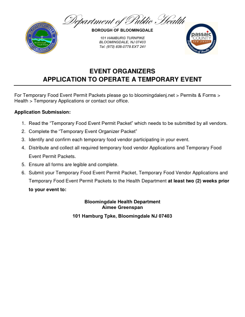 First page of the Application to Operate a Temporary Event