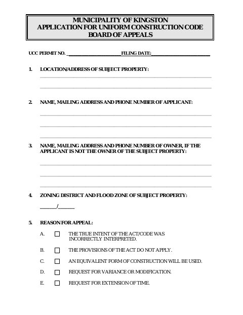 First page of the Application for Uniform Construction Code Board of Appeals