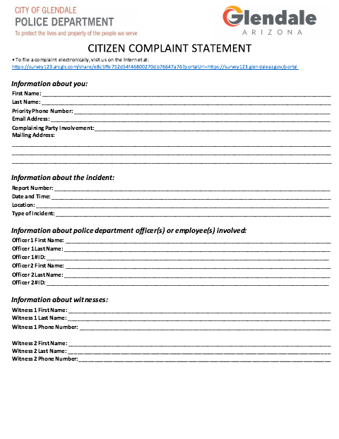 First page of the Citizen Complaint Form