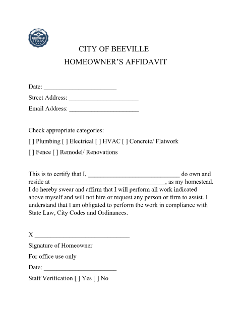 First page of the Homeowner’s Affidavit
