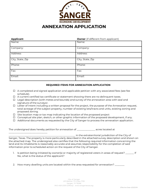 First page of the Annexation Application