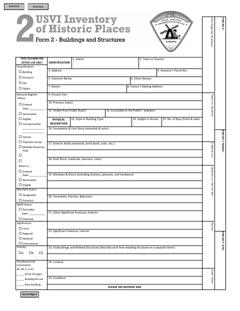First page of the Virgin Islands Inventory Form 1