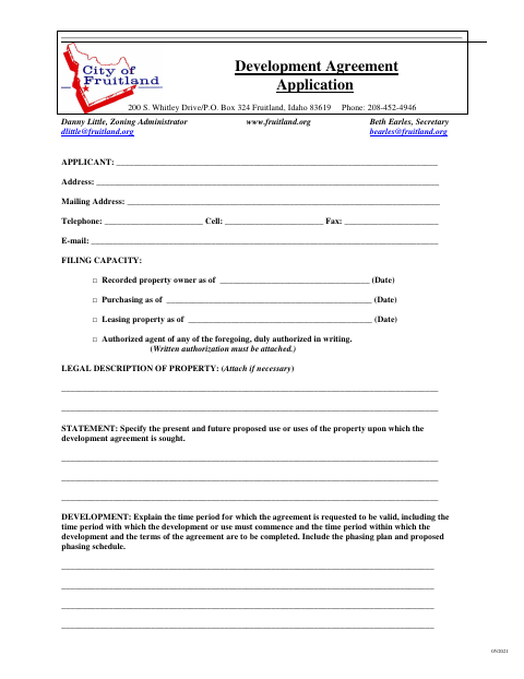 First page of the Development Agreement Application
