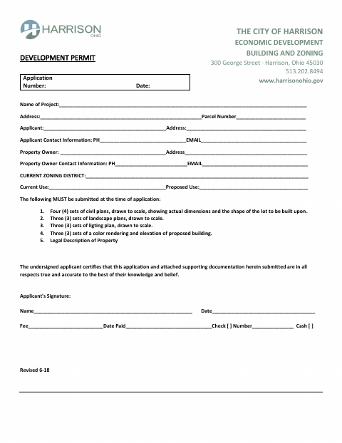 First page of the Development Permit Application