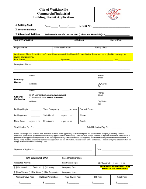 First page of the Commercial Building Permit Application