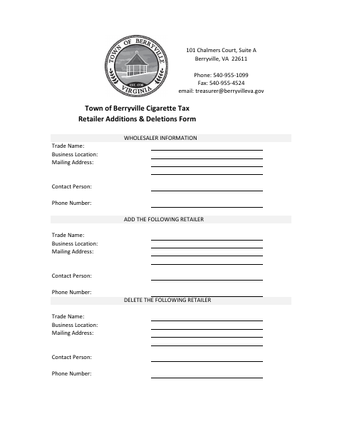 First page of the Cigarette Tax Retailer Additions and Deletions Form