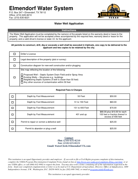 First page of the Water Well Application