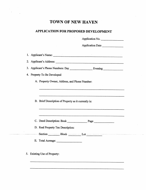 First page of the Application for Proposed Development