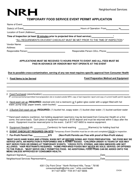 First page of the Temporary Event Food Permit Application