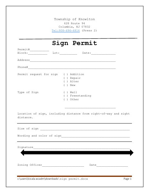 First page of the Sign Permit