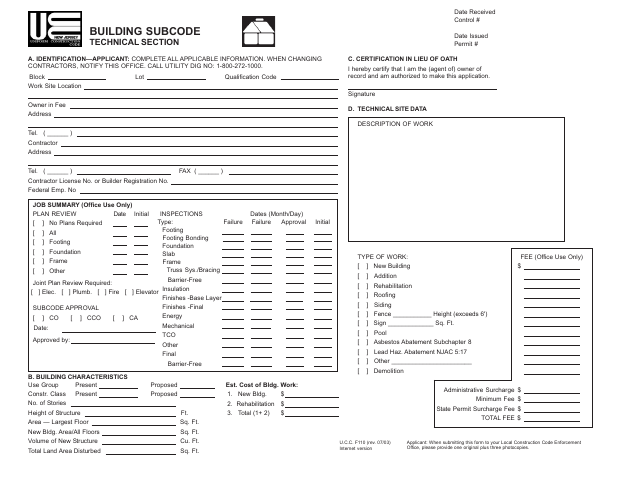 First page of the Building Subcode Technical Section