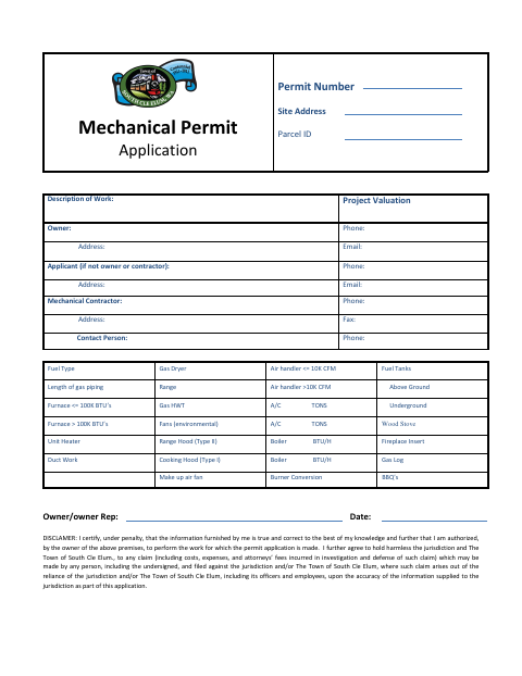 First page of the Mechanical Permit Application