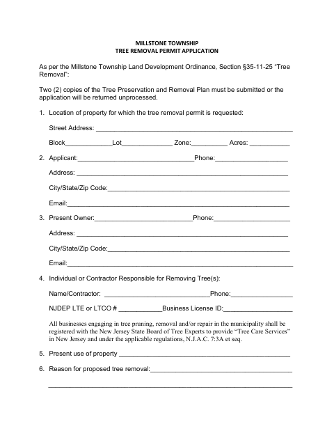 First page of the Tree Removal Permit Application