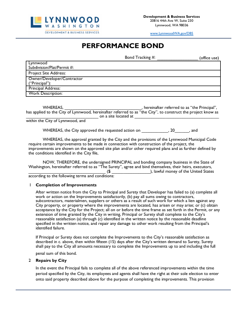 First page of the Performance Bond