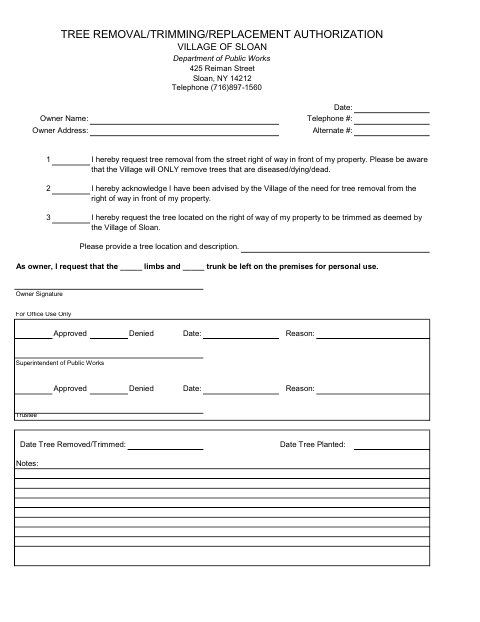First page of the Tree Removal/Trimming/Replacement Authorization