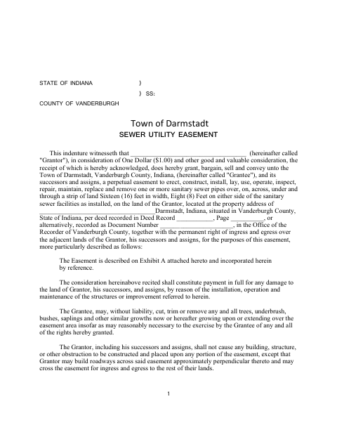 First page of the Sewer Utility Easement