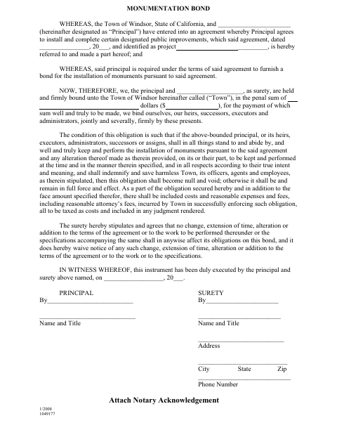 First page of the Monumentation Bond