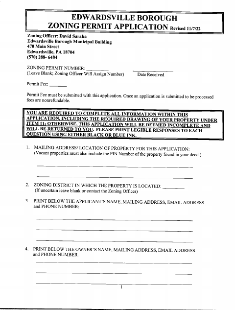 First page of the Zoning Permit Application