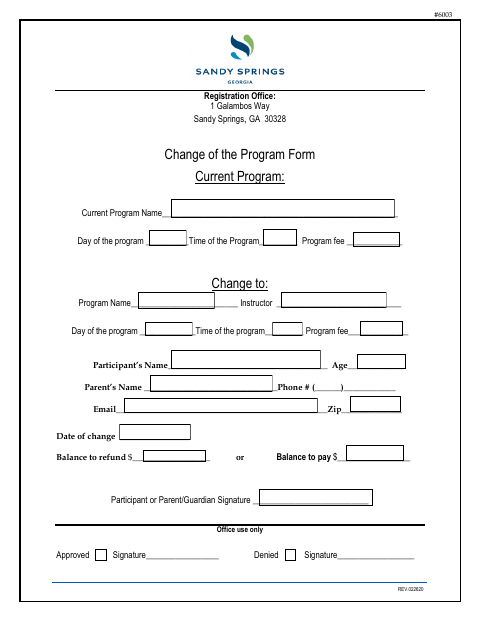 First page of the Change of the Program Form