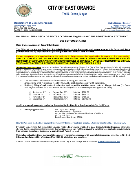 First page of the Annual Filing of Itemized Rent-Roll and Registration Statement
