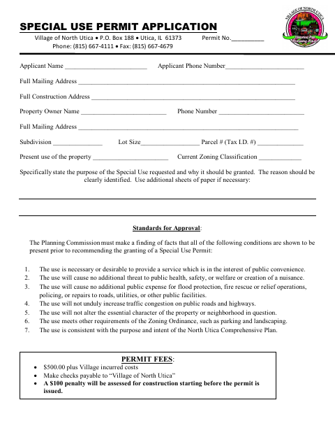 First page of the Special Use Permit Application