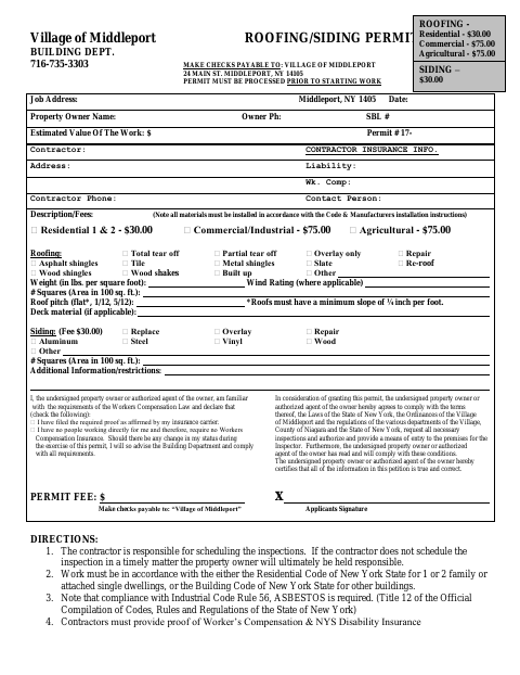 First page of the Roofing/Siding Permit