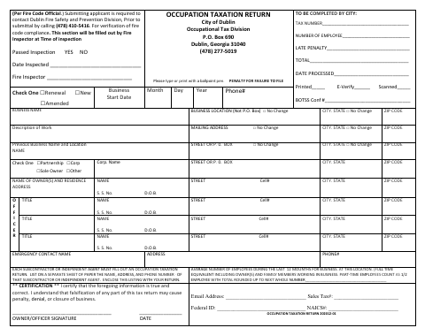 First page of the Occupational Taxation Return