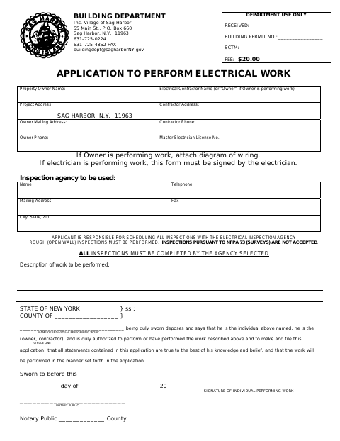 First page of the Application to Perform Electrical Work