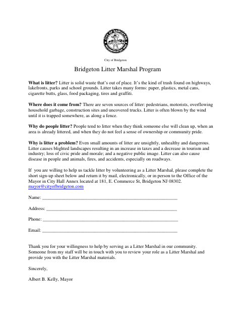 First page of the Litter Marshal Application