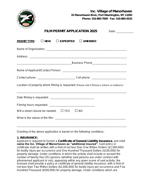 First page of the Film Permit Application