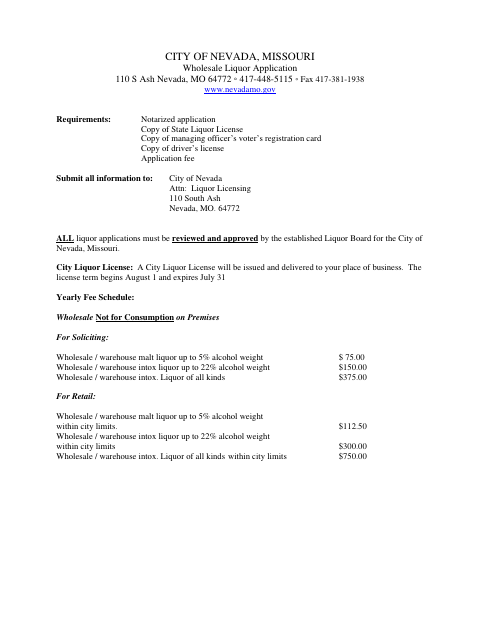 First page of the Wholesale Liquor License Application