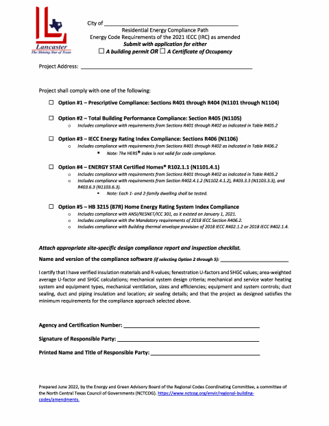 First page of the Residential Energy Compliance Path