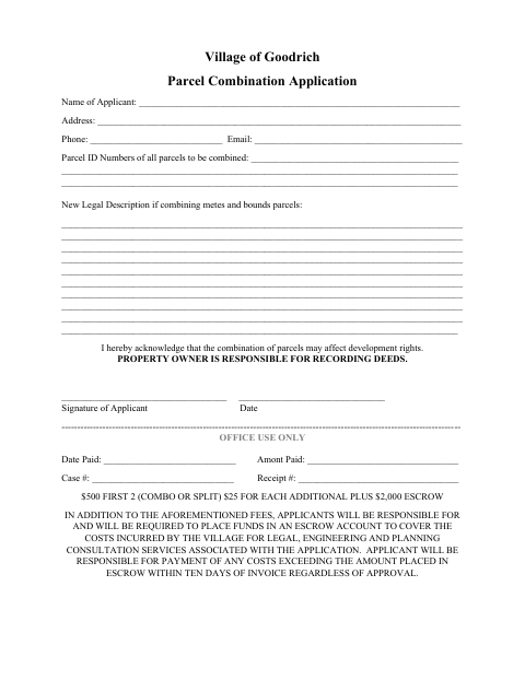 First page of the Parcel Combination Application