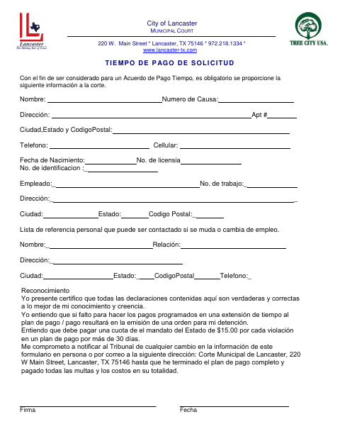 First page of the Payment Plan Request