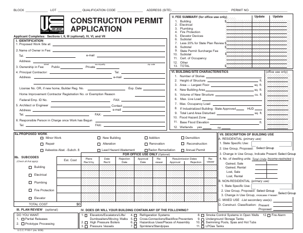 First page of the Construction Permit Application