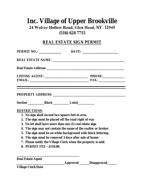 First page of the Real Estate Sign Permit