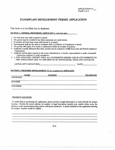 First page of the Floodplain Development Permit Application