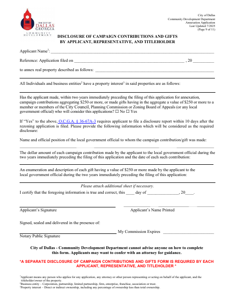First page of the Disclosure of Campaign Contributions and Gifts