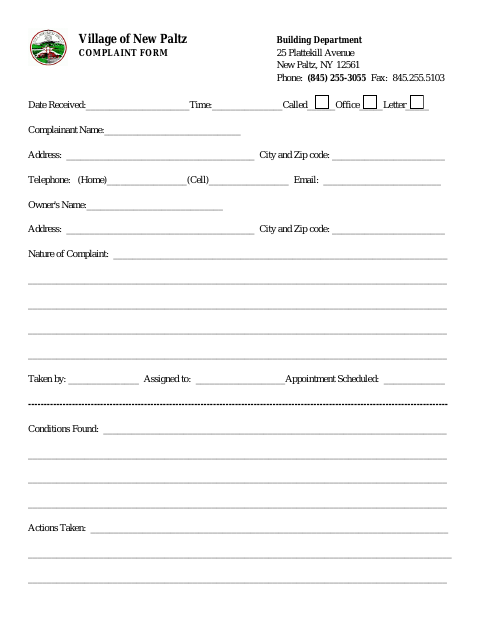 First page of the Building Complaint Form
