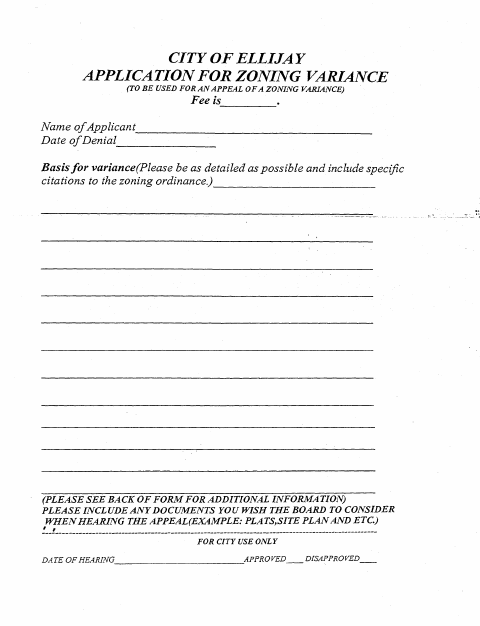 First page of the Zoning Variance Application