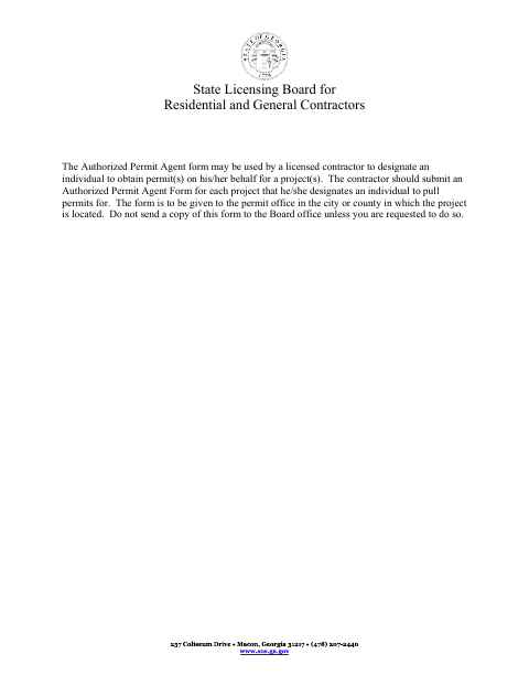 First page of the Authorized Permit Agent Form