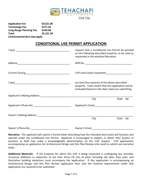 First page of the Conditional Use Permit Application