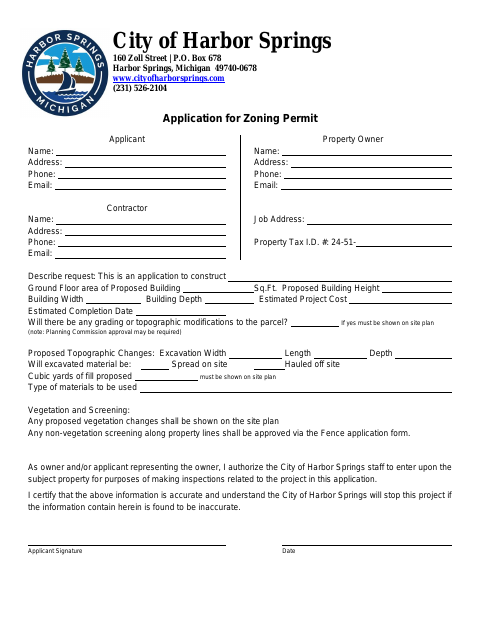 First page of the Application for Zoning Permit