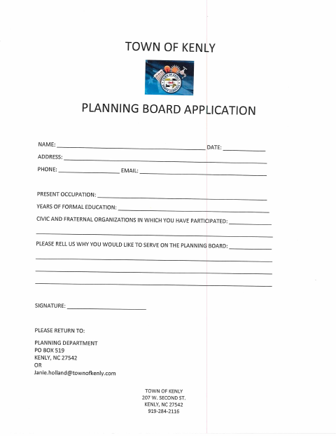 First page of the Planning Board Application